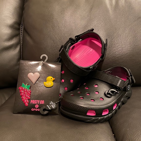 post malone black and pink crocs